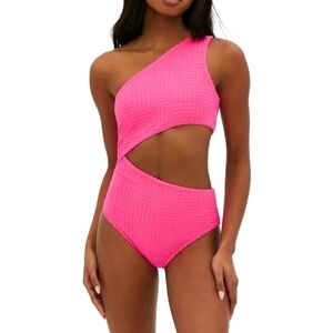 Beach Riot Pink Celine Cutout One Shoulder One-Piece Swimsuit Size LARGE NWOT